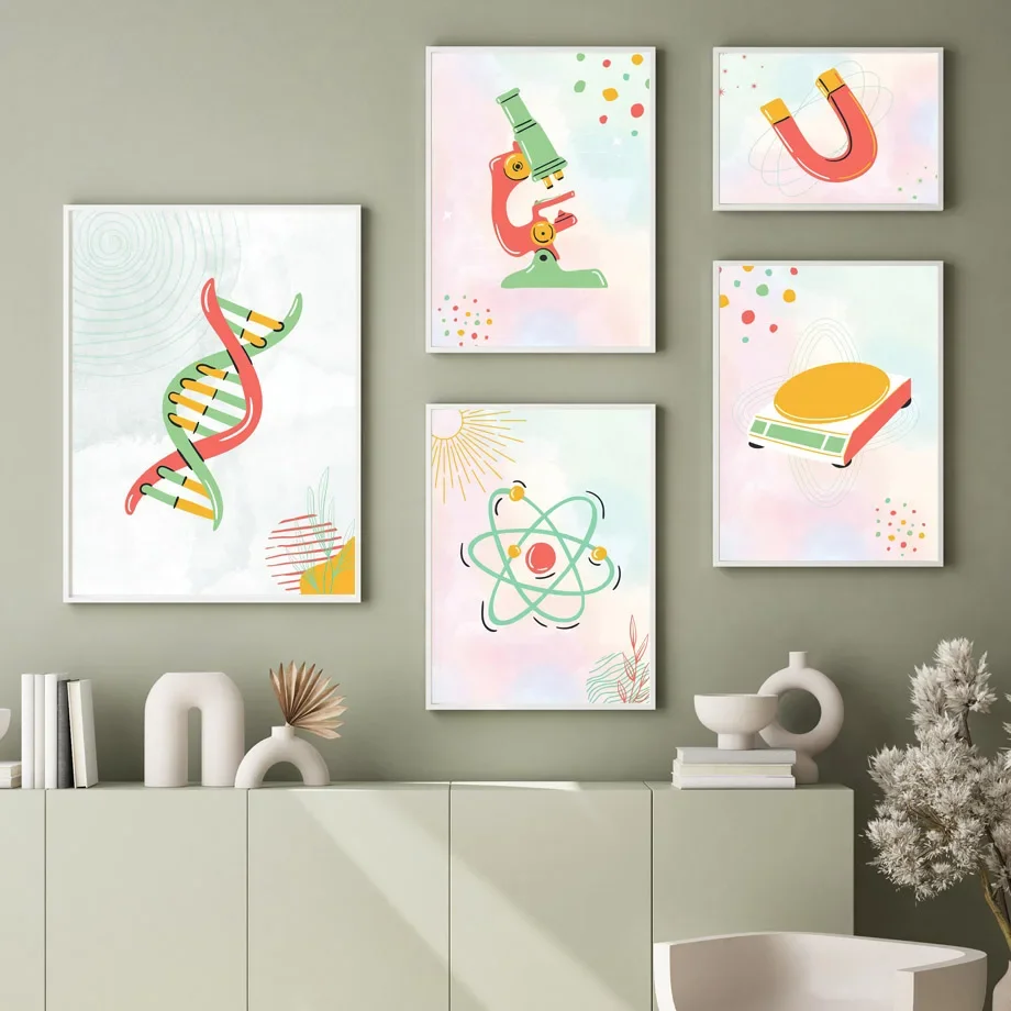 Science Nursery - ميكروسكوب الخلية البيولوجية العلمية، ملصقات الحضانة،